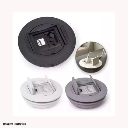 Imagem de Mini Caixa C/ 2 Tomadas 20a Redonda Para Móveis - Cinza