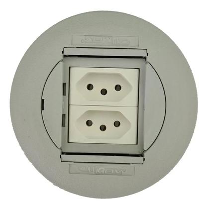 Imagem de Mini Caixa C/ 2 Tomadas 20a Redonda Para Móveis - Cinza