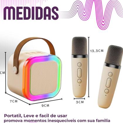 Imagem de Mini Caixa De Som Karaokê Bluetooth Com 2 Microfones Sem Fio LED Recarregável