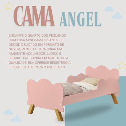 Imagem de Mini Cama Angel em MDF com pés de madeira retro Juvenil Infantil Nuvem Para Crianças Com Grade Proteção