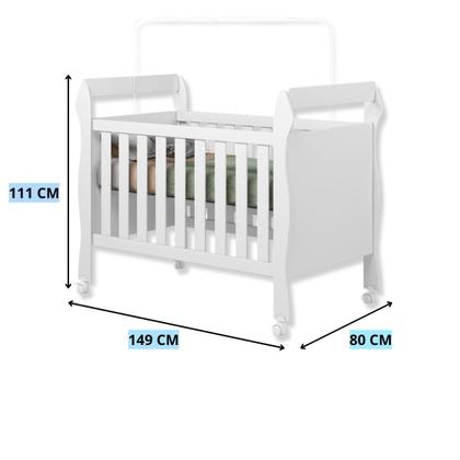Imagem de Mini Cama Berço MDF Quarto Bebe Grade de Proteção C/Rodízios
