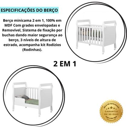Imagem de Mini Cama Berço MDF Quarto Bebe Grade de Proteção C/Rodízios