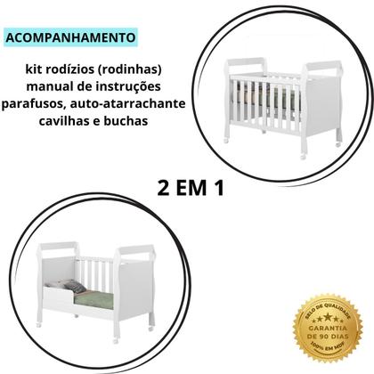 Imagem de Mini Cama Berço MDF Quarto Bebe Grade de Proteção C/Rodízios