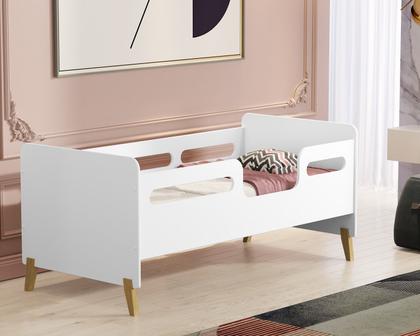 Imagem de mini cama infantil cecilia em mdf com pés de madeira retro montessoriana branca com proteção lateral ja com colchão d20