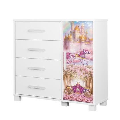 Imagem de Mini Cama Infantil Livia Adesivada Para Quarto MDF Com Proteção Lateral Com Comoda 4 Gavetas 1 Sapateira Design Moderno