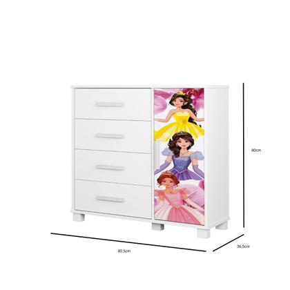 Imagem de Mini Cama Infantil Livia Adesivada Para Quarto MDF Com Proteção Lateral Com Comoda 4 Gavetas 1 Sapateira Design Moderno