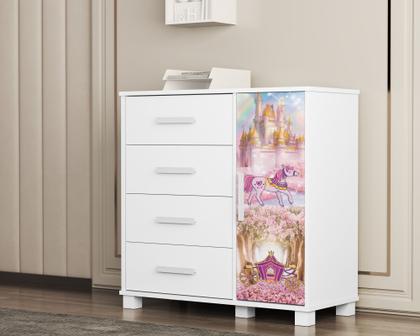 Imagem de Mini Cama Infantil Livia Com Proteção Lateral MDF Comoda 4 Gavetas 1 Sapateira Design Moderno