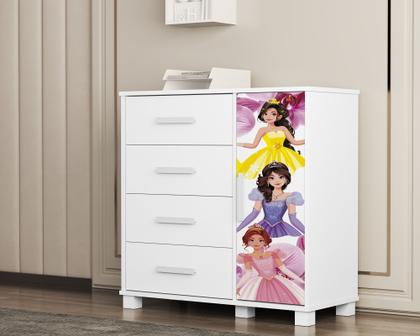 Imagem de Mini Cama Infantil Livia Com Proteção Lateral MDF Comoda 4 Gavetas 1 Sapateira Design Moderno