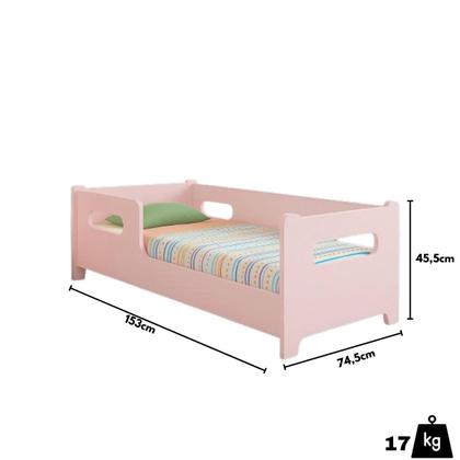 Imagem de Mini Cama Infantil Montesoriana Encanto Rosa Para Quarto De Menino E Menina Com Proteção Lateral Sem Colchão