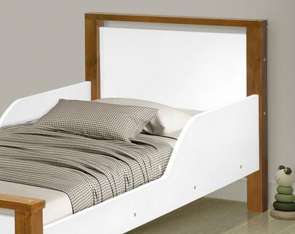 Imagem de Mini Cama Juvenil Alta Com Pés de Madeira Estilo Rustico Para Quarto de Criança Branco/Amendoa