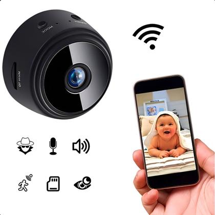 Imagem de Mini Câmera Espiã A9 WiFi IP Full HD Visão Noturna Infravermelho e Sensor de Movimento Preta
