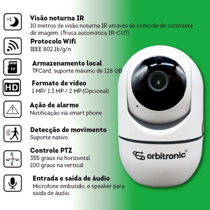 Imagem de Mini Camera Segurança Robô Wifi Hd Babá Pet Onvif Noturna Orbitronic