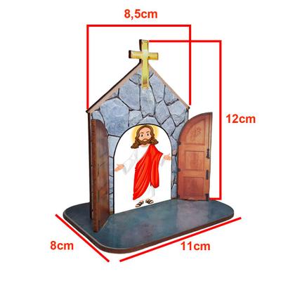 Imagem de Mini Capela Oratório Display Enfeite de Mesa Jesus Cristo Mod1 12cm Mdf Madeira