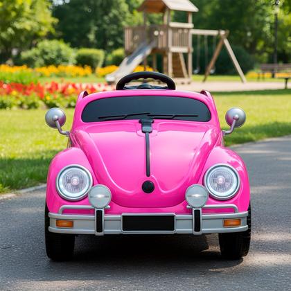 Imagem de Mini Carro Brinquedo Elétrico Infantil Fusca Rosa Som Luzes Com Controle Remoto