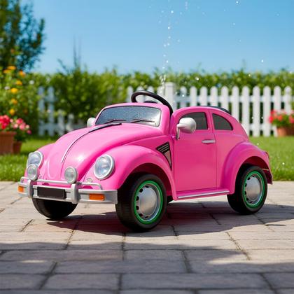 Imagem de Mini Carro Brinquedo Elétrico Infantil Fusca Rosa Som Luzes Com Controle Remoto
