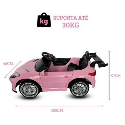 Imagem de Mini Carro Carrinho Elétrico Infantil Scarlet GT 12V Rosa com Controle Remoto Som Luz Música