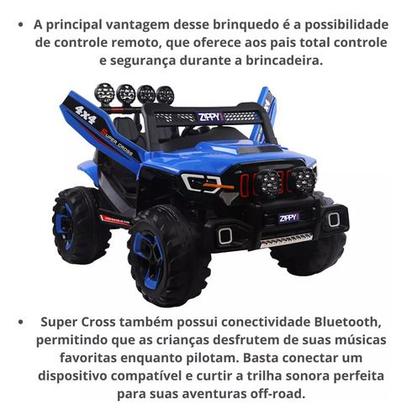 Mini Carro Elétrico 2 Lugares Super Cross Infantil 12v Azul Com