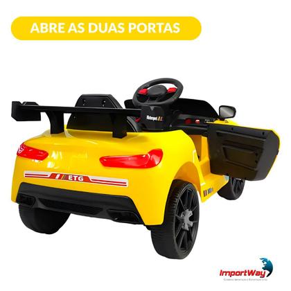 Imagem de Mini Carro Elétrico Infantil Esportivo 12V Amarelo Com Controle Remoto Função Música E Luzes LED - Importway