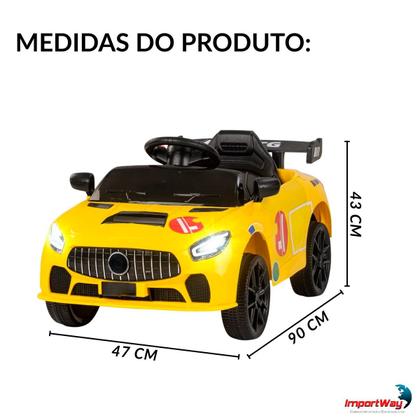 Imagem de Mini Carro Elétrico Infantil Esportivo 12V Amarelo Com Controle Remoto Função Música E Luzes LED - Importway