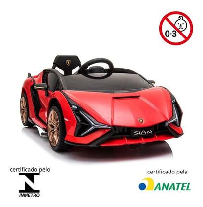 Imagem de Mini Carro Elétrico Infantil Lamborghini Sian 12V Vermelho Bivolt Com Luz LED e Som Realista