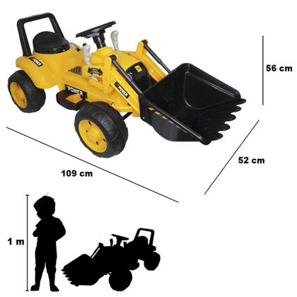 Imagem de Mini Carro Trator Escavadeira Elétrico 12V Infantil Criança Bateria Amarelo Brinqway BW081AM Bivolt