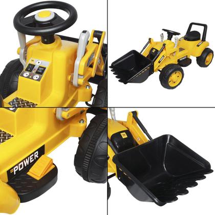 Imagem de Mini Carro Trator Escavadeira Elétrico 12V Infantil Criança Bateria Amarelo Brinqway BW081AM Bivolt