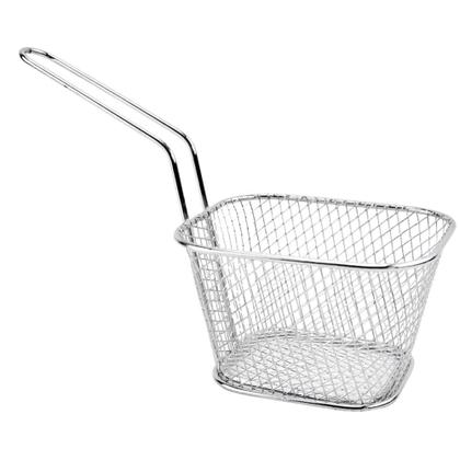 Imagem de Mini Cestinha Servir Porções Gourmet Individual 100g 150g Aço Inox Retangular Cabo Longo