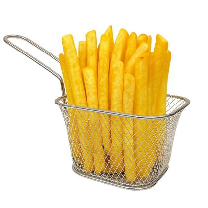 Imagem de Mini Cestinha Servir Porções Gourmet Individual 100g 150g Aço Inox Retangular Cabo Longo