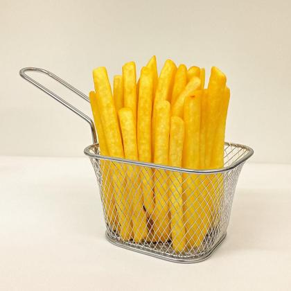 Imagem de Mini Cestinha Servir Porções Gourmet Individual 100g 150g Aço Inox Retangular Cabo Longo