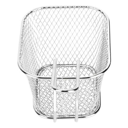 Imagem de Mini Cestinha Servir Porções Gourmet Individual 100g 150g Aço Inox Retangular Cabo Longo