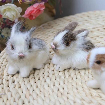 Imagem de Mini Coelho De Pelúcia Branco Brinquedo 5cm Realista Bonito Coelhinho Da Páscoa Modelo De Simulação