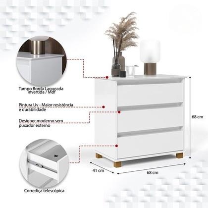 Imagem de Mini Cômoda/Mesa de Cabeceira Quarto 3 Gavetas Eliza - Várias Cores - MJM Casa dos Móveis