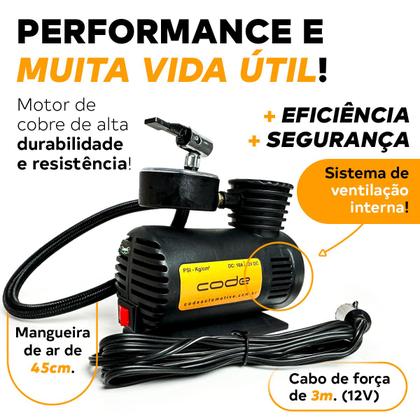 Imagem de Mini Compressor Ar Automotivo Portátil Multiuso 12v Techone + 3 Bicos adaptadores