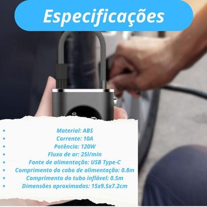 Imagem de Mini Compressor Ar Calibrador Digital Sem Fio Pneus Cor