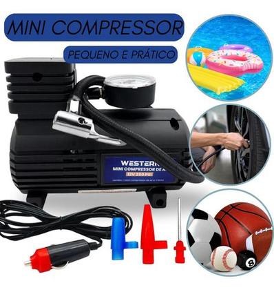 Imagem de Mini Compressor Ar - Profissional Veículos Para Encher Pneu Cor Preto Fase Elétrica 12v Frequência 0 12v