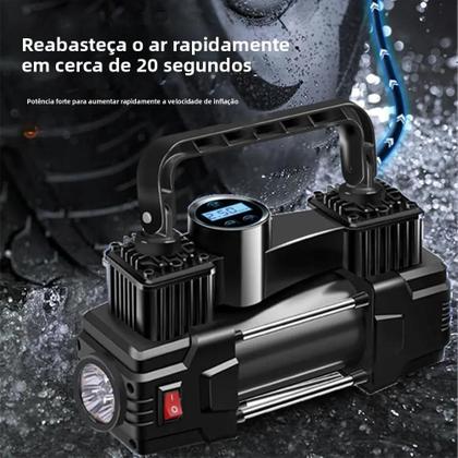 Imagem de Mini Compressor De Ar 12V De Alta Resistência 150PSI Inflador De Pneus De Cilindro Duplo Com Luz LED