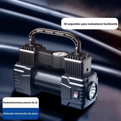 Imagem de Mini Compressor De Ar 12V De Alta Resistência 150PSI Inflador De Pneus De Cilindro Duplo Com Luz LED