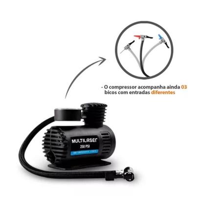 Imagem de Mini Compressor De Ar 12v Vazao 15l/min 250psi 3 Bicos Au601