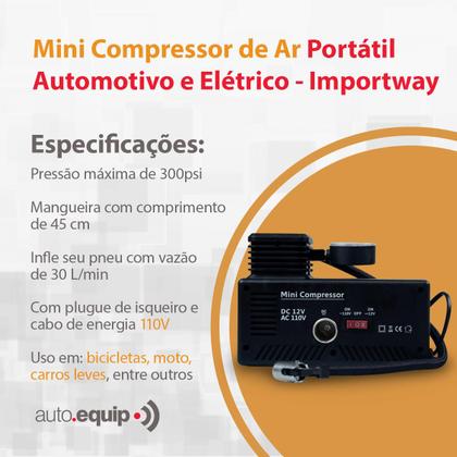 Imagem de Mini Compressor De Ar Automotivo Portátil P/ Encher Pneu 2 Em 1 300psi 12v E 110v 30l/min