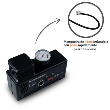 Imagem de Mini Compressor De Ar Automotivo Portátil P/ Encher Pneu 2 Em 1 300psi 12v E 110v 30l/min