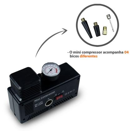 Imagem de Mini Compressor De Ar Automotivo Portátil P/ Encher Pneu 2 Em 1 300psi 12v E 110v 30l/min