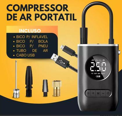 Imagem de Mini Compressor de Ar Digital Portátil Recarregável, Sem Fio e com Display Digital