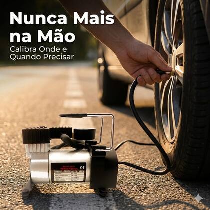 Imagem de Mini Compressor De Ar Para Encher Pneu De Carro Moto 12V 150psi Com Mangueira