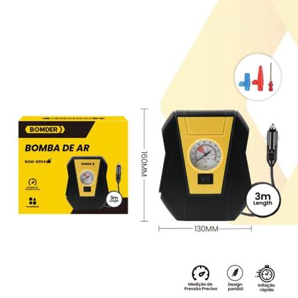 Imagem de Mini Compressor De Ar Portátil 12V Manômetro Para Encher Pneu De Carro Bike Moto 8904 - BOMDER