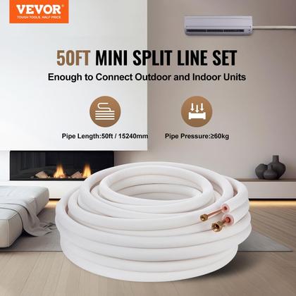 Imagem de Mini conjunto de linhas divididas VEVOR 50FT, tubos de cobre de 1/4 e 1/2 OD