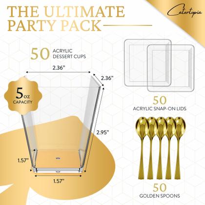 Imagem de Mini copos de sobremesa Catertopia 150 ml com tampas e colheres (pacote com 50)