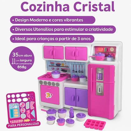 Imagem de Mini Cozinha Infantil Brinquedo Completa Fogão Geladeira Armário Utensílios Rosa