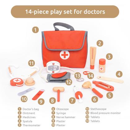 Imagem de Mini de madeira Doctor Kit UMU para crianças com 14 peças de brinquedos médicos