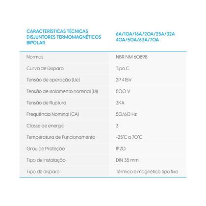 Imagem de Mini Disjuntor Bipolar Curva C MCB 3KA - 2 Polos 32A Bivolt