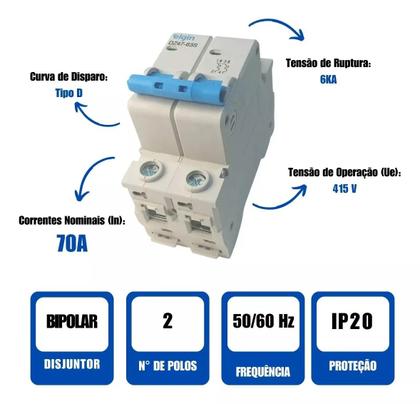 Imagem de Mini Disjuntor Termomagnético Bipolar 2P 70A Curva C Elgin